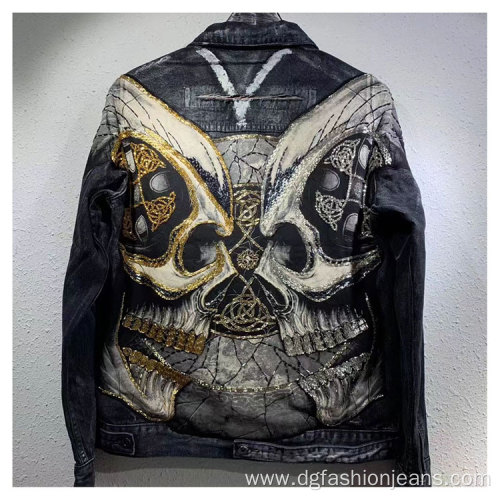 Washed Embroidery Men's Motorcycle Denim Jacket